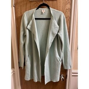 J Crew Vanessa Open Front Sweater Aqua Green Cardigan Women's Pockets Thick Sz M